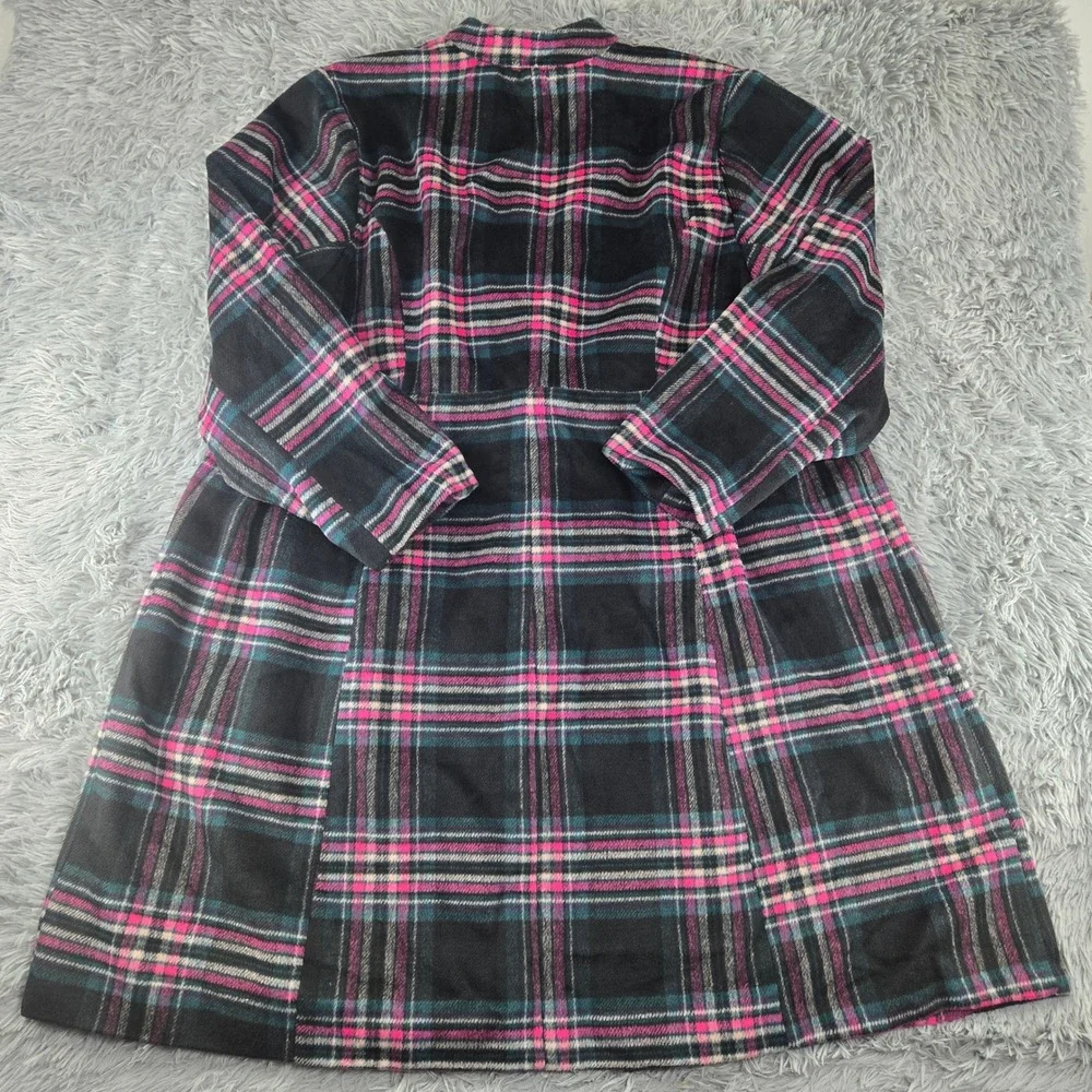 Torrid Womens 4 Black‎ Pink Teal Plaid Wool Blend Longline Single Button Coat